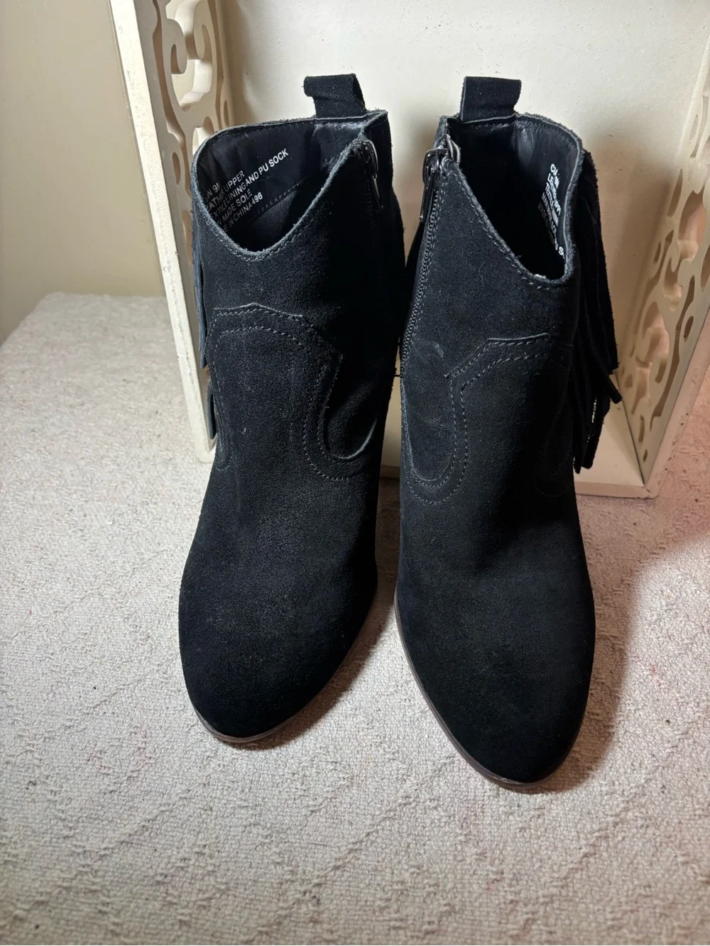 Steve Madden Black Suede Ankle Booties with Stacked Wood Heel
